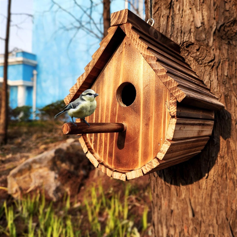 KWISAMR 1 Pack Wren Houses for Outdoors,Natural Wooden Bird Houses for Outdoor Chickadee,Bluebird etc,Handmade from Natural Wood for Garden Decorations - Image 2