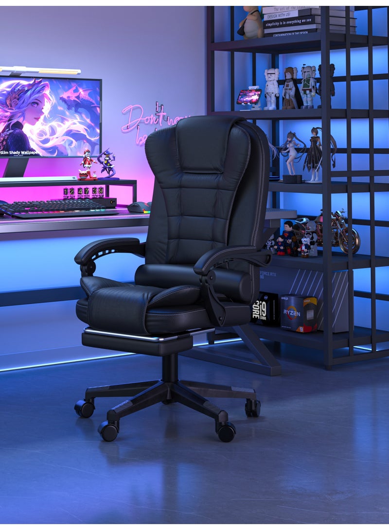 نيولان كرسي مكتب مريح ذو ظهر مرتفع مع مسند قدم قابل للسحب، إمالة 135 درجة، تعديل الارتفاع ومساند ذراع ثلاثية الأبعاد – كرسي من جلد PU فاخر للاستخدام المنزلي والمكتبي والألعاب - Image 1