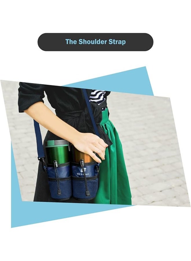 Travel Cup Holder for Luggage Coffee Caddy Fits Roll On Suitcases with 2 Thermal Mug Slots 2 Pockets Adjustable Strap Travel Accessories - Image 3