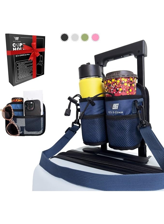 Travel Cup Holder for Luggage Coffee Caddy Fits Roll On Suitcases with 2 Thermal Mug Slots 2 Pockets Adjustable Strap Travel Accessories - Image 1