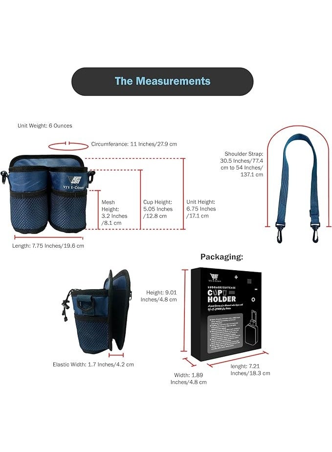 Travel Cup Holder for Luggage Coffee Caddy Fits Roll On Suitcases with 2 Thermal Mug Slots 2 Pockets Adjustable Strap Travel Accessories - Image 2