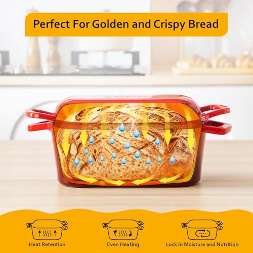 Velaze 3.6QT Dutch Oven for Bread Baking,Oval Cast Iron Enameled Bread Oven Pan with Lid and Offset Handles,Oven Safe to 500°F for Homemade Sourdough Bread(Red) - Image 3