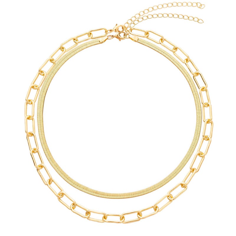 BaubleStar Link Layered Collar Necklace 14K Gold Plated Layering Paperclip Chain Herringbone Snake Choker Statement Fashion Jewelry for Women - Image 1