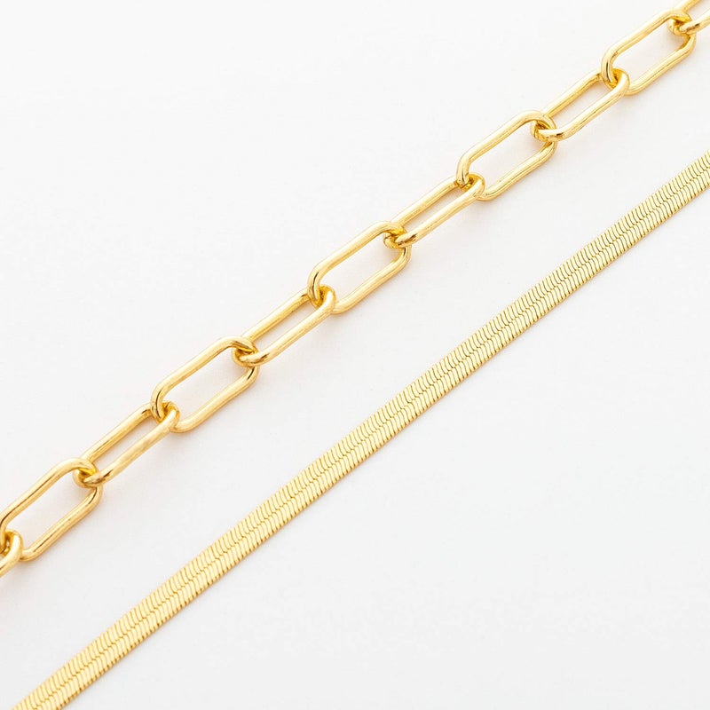 BaubleStar Link Layered Collar Necklace 14K Gold Plated Layering Paperclip Chain Herringbone Snake Choker Statement Fashion Jewelry for Women - Image 4