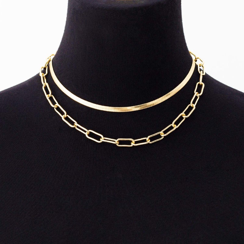 BaubleStar Link Layered Collar Necklace 14K Gold Plated Layering Paperclip Chain Herringbone Snake Choker Statement Fashion Jewelry for Women - Image 2