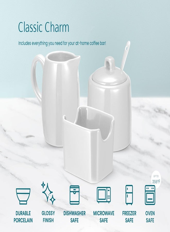 KooK Sugar and Creamer Set, 3 Piece, Pitcher, Sugar Bowl with Lid and Spoon, Sweetener Holder (White) - Image 5