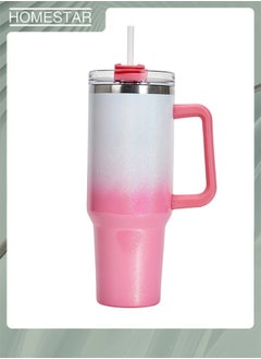HOMESTAR Thermal Mug with Straw Double-Walled Vacuum Insulated Car Mug, Travel Mug With Handle And Straw, For Iced Coffee, Hot or Cold Tea with gradient color  - Image 1