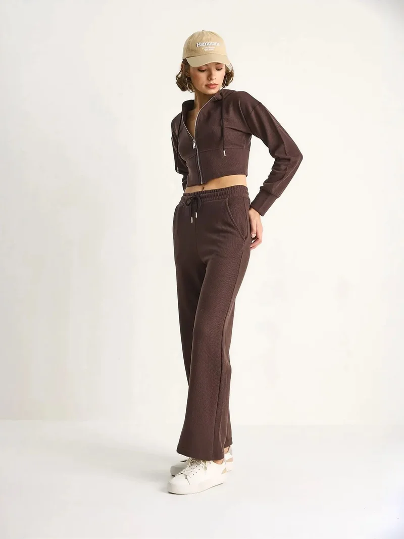 Bianco Lucci LUCCI Hooded Sweatshirt and Wide Leg Pants Two-Piece Set