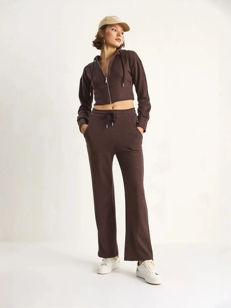 Bianco Lucci LUCCI Hooded Sweatshirt and Wide Leg Pants Two-Piece Set