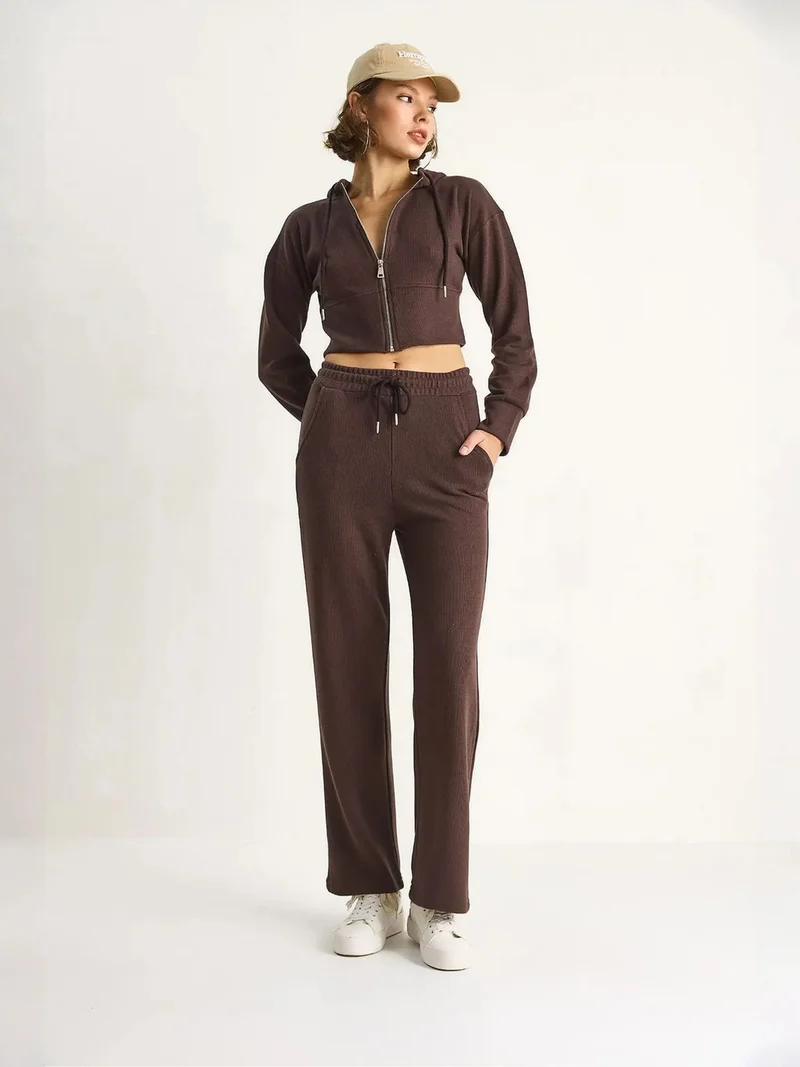 Bianco Lucci LUCCI Hooded Sweatshirt and Wide Leg Pants Two-Piece Set