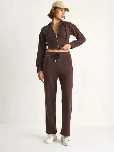 Bianco Lucci LUCCI Hooded Sweatshirt and Wide Leg Pants Two-Piece Set