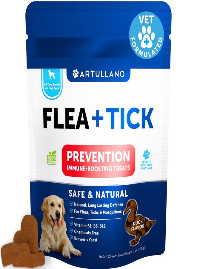 Artullano Flea and Tick Prevention for Dogs Chewables - Natural Flea Treatment Control - Supplement for Large & Small Dogs with Vitamins - Immune Support Chews - Puppy Pest Defense Oral Pills - 70 Soft Treats - Image 1