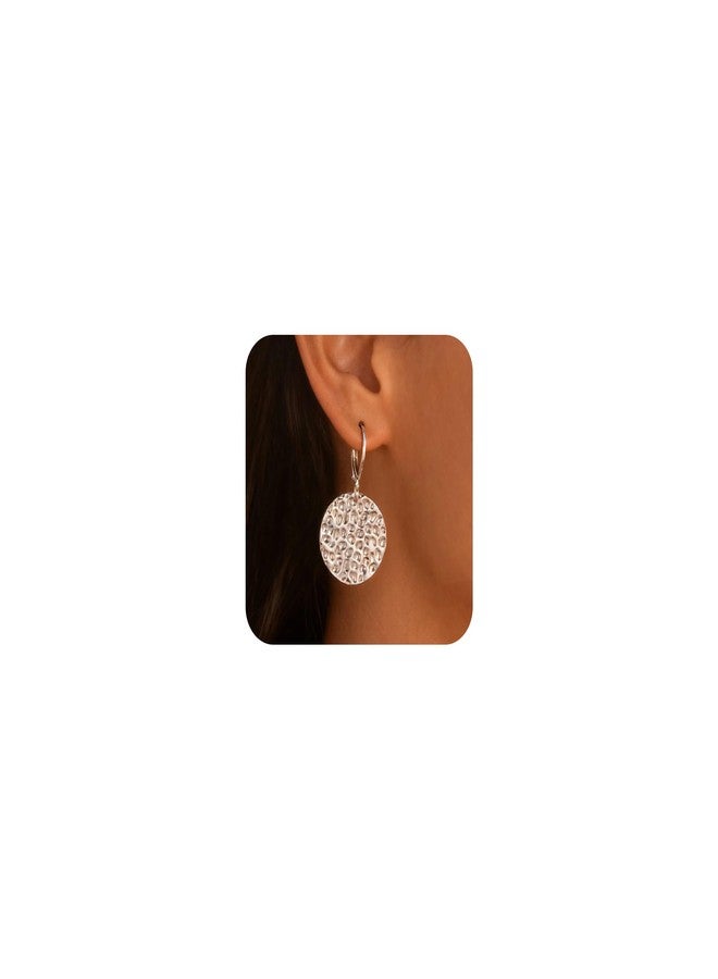 ALEXCRAFT 925 Sterling Silver Dangle Earrings for Women, 14K Gold Plated Geometric Flat Round Disc Hammered Coin Drop Earring Hypoallergenic Lightweight Leverback Earrings for Women Trendy Jewelry - Image 1