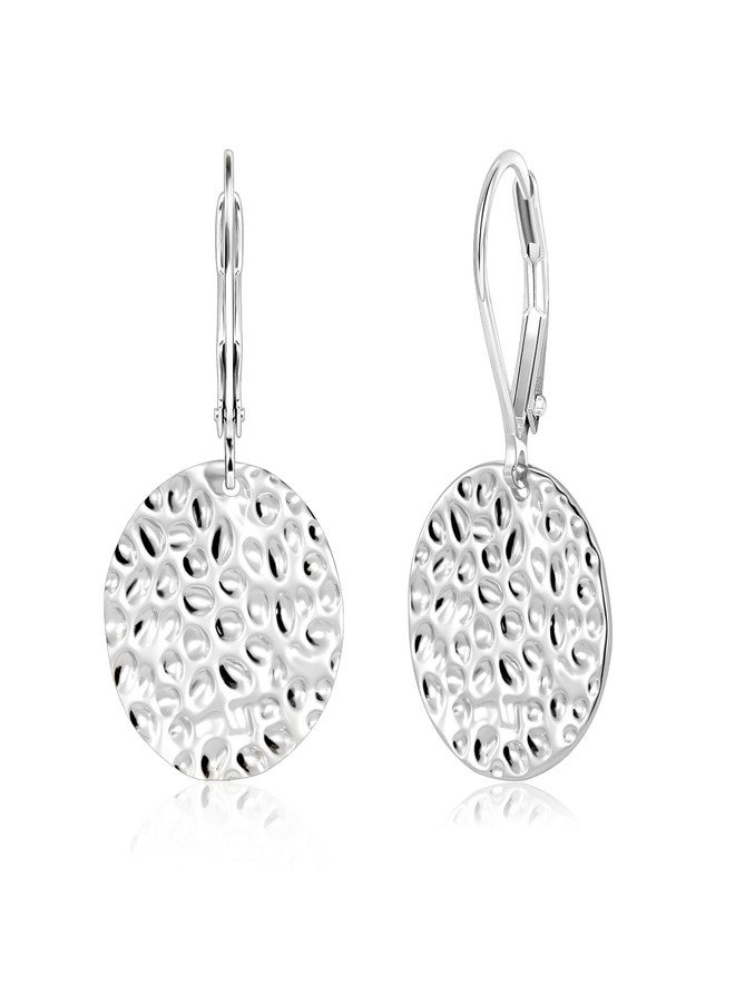 ALEXCRAFT 925 Sterling Silver Dangle Earrings for Women, 14K Gold Plated Geometric Flat Round Disc Hammered Coin Drop Earring Hypoallergenic Lightweight Leverback Earrings for Women Trendy Jewelry - Image 2