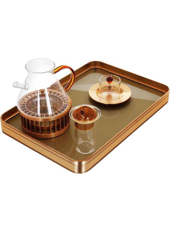 السيف  طقم تقديم الشاي الزجاجي العنبر إبريق شاي + أكواب وصحون + قاعدة تدفئة 15 قطعة هازل - Image 1