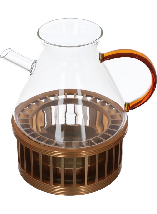 السيف  طقم تقديم الشاي الزجاجي العنبر إبريق شاي + أكواب وصحون + قاعدة تدفئة 15 قطعة هازل - Image 2