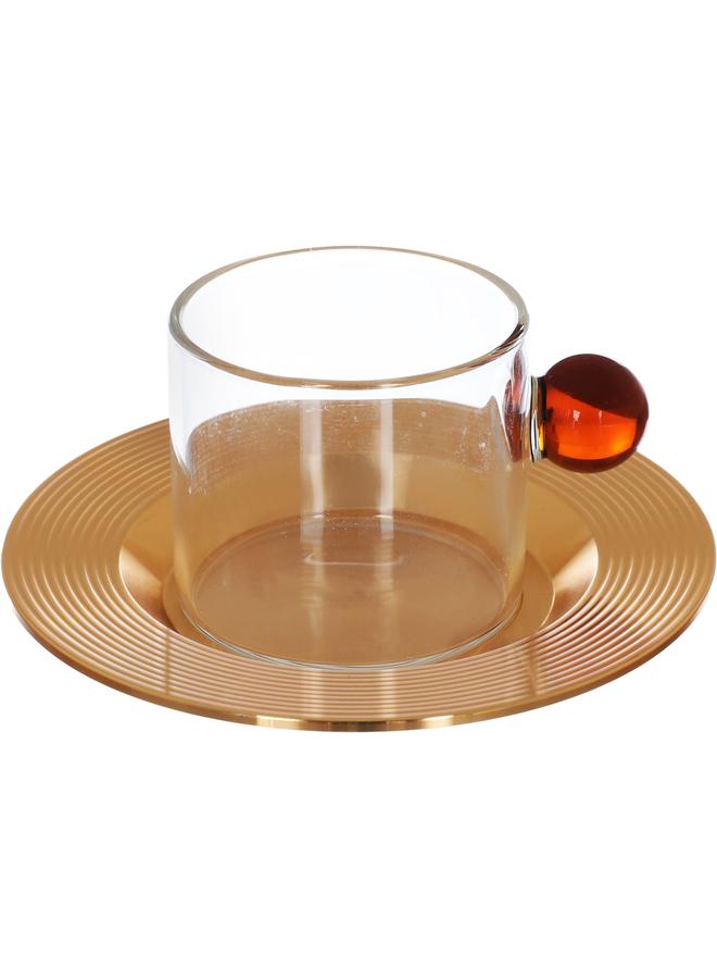 السيف  طقم تقديم الشاي الزجاجي العنبر إبريق شاي + أكواب وصحون + قاعدة تدفئة 15 قطعة هازل - Image 4