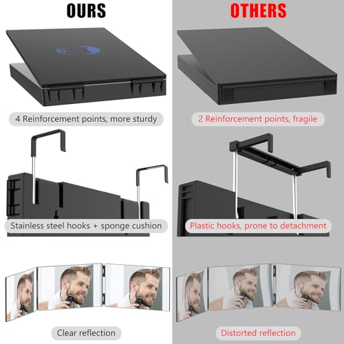OLIBUY 3 Way Mirror with LED for Hair Cutting Trifold Mirror for Shaver and Makeup Adjustable Telescoping Hookswith LED Version - Image 3