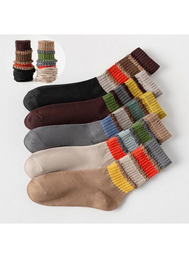 ANIDL 5 Pairs Colorful Striped Crew Socks Retro Sporty Tube Sock Casual Scrunch Slouch Socks Women, 5 Pairs-socks Set a, One size - Image 4