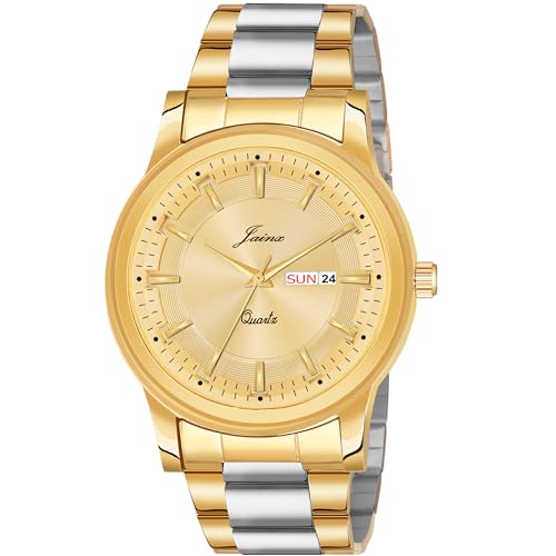 jainx Premium Golden Chain Day and Date Feature Analog Wrist Watch for Men - JM1175 - Image 1