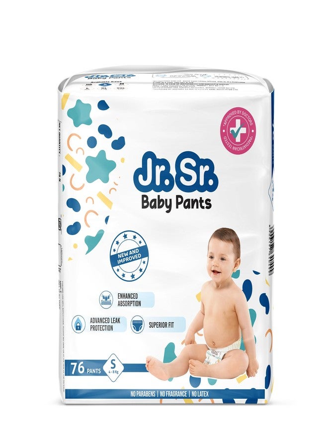 Jr. Sr. Baby Diaper Pants | Small (S) Size (4-8 kg), 76 Count | Pack of 1 | Upto 12 hr Absorption with Advanced Leak Protection | Safe For Babies Skin | Soft, Secure & Comfy - Image 1