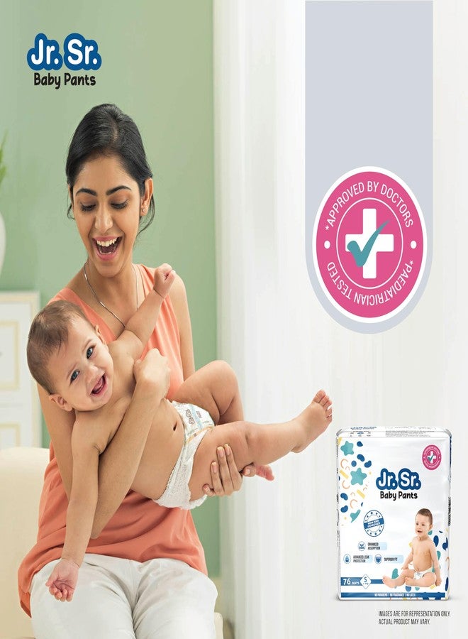 Jr. Sr. Baby Diaper Pants | Small (S) Size (4-8 kg), 76 Count | Pack of 1 | Upto 12 hr Absorption with Advanced Leak Protection | Safe For Babies Skin | Soft, Secure & Comfy - Image 2