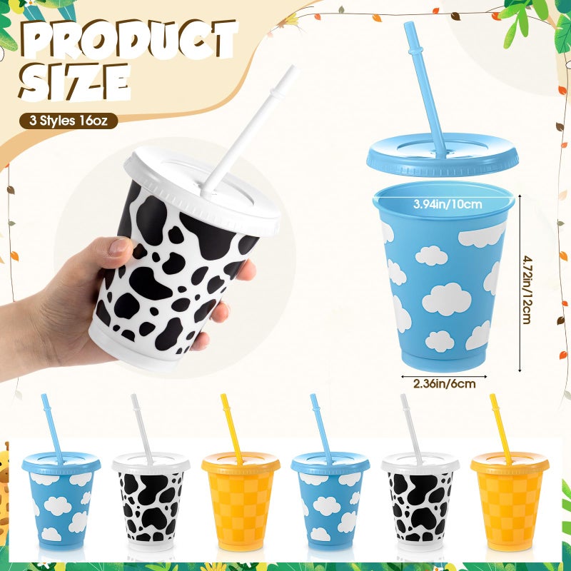 Tioncy 12 Pcs 16 Oz Cartoon Themed Party Reusable Plastic Cups Plastic Tumbler with Lid and Straw Drinking Cup Cartoon Carnival Birthday Party Supplies for Decorations - Image 2