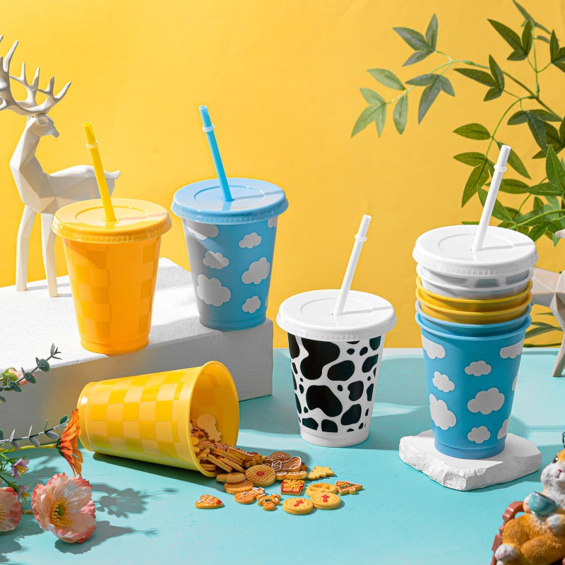 Tioncy 12 Pcs 16 Oz Cartoon Themed Party Reusable Plastic Cups Plastic Tumbler with Lid and Straw Drinking Cup Cartoon Carnival Birthday Party Supplies for Decorations - Image 4