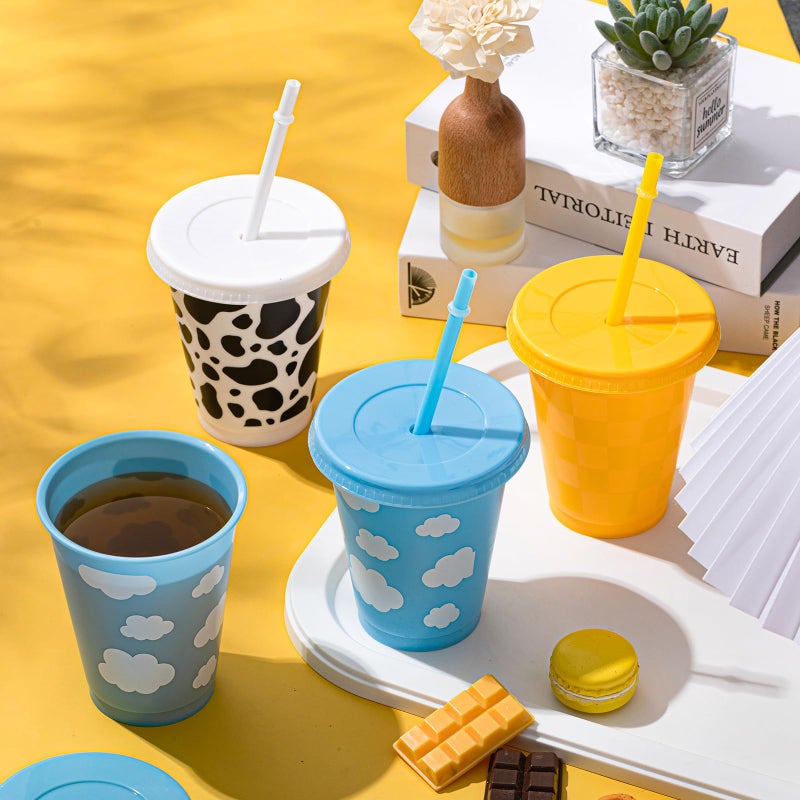 Tioncy 12 Pcs 16 Oz Cartoon Themed Party Reusable Plastic Cups Plastic Tumbler with Lid and Straw Drinking Cup Cartoon Carnival Birthday Party Supplies for Decorations - Image 5