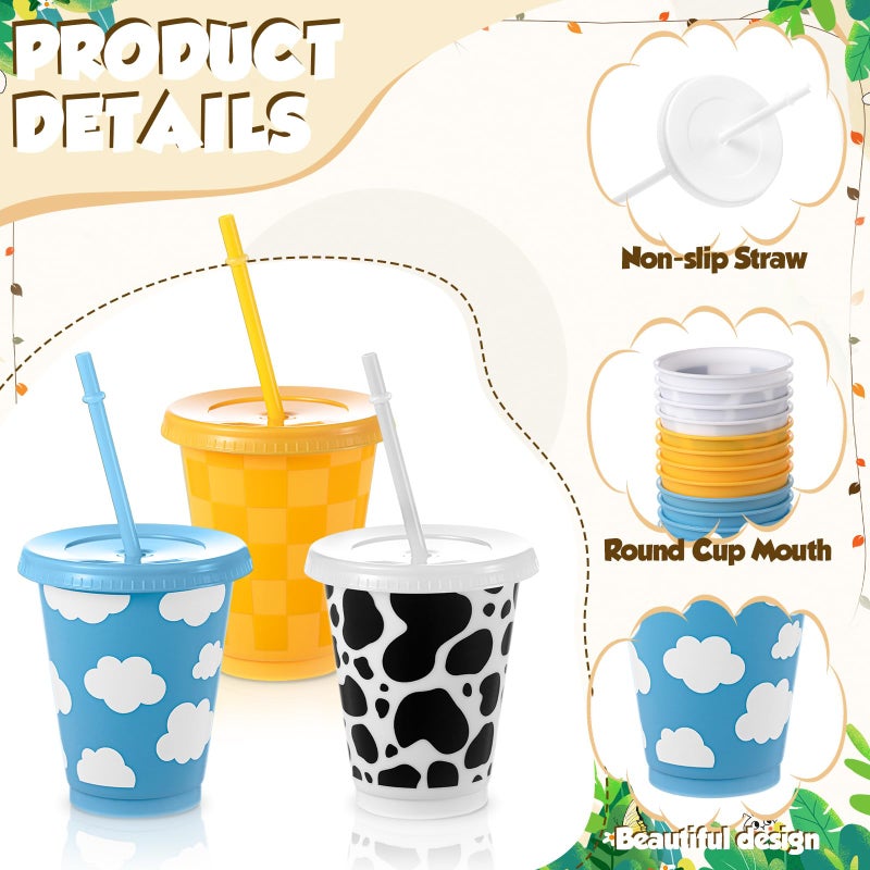 Tioncy 12 Pcs 16 Oz Cartoon Themed Party Reusable Plastic Cups Plastic Tumbler with Lid and Straw Drinking Cup Cartoon Carnival Birthday Party Supplies for Decorations - Image 3