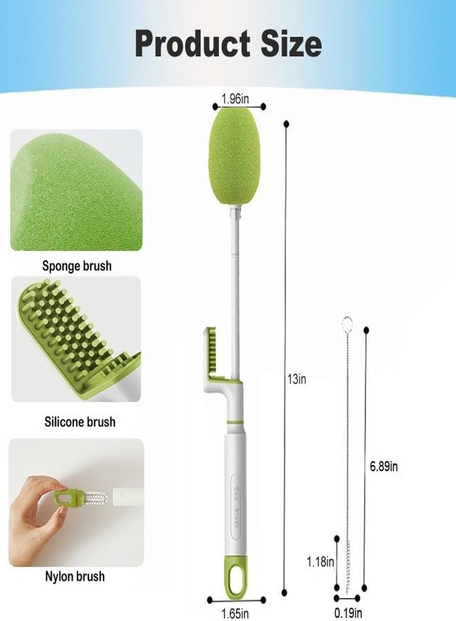 PD GROW Bottle Cleaning Sponge Brush,Long Handle Soft Sponge Brush,3 in 1 Multifunctional Cleaning Brush for Water Bottles, Baby Bottles, Tumblers, Drinking Glasses, Strews, Mug Pack of 1 (Green) - Image 2