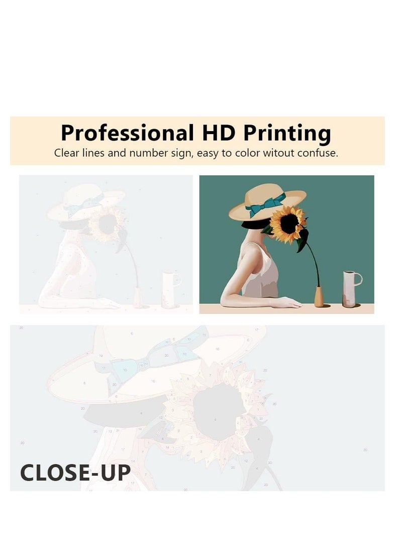 كابتن تيك Painting by Numbers for Adults, DIY Adults Paint by Numbers Girls, Sunflowers Paint by Numbers Kits with Brushes and Acrylic Pigment Paint by Numbers for Home Decoration Without Frame - Image 2