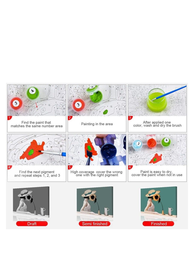 كابتن تيك Painting by Numbers for Adults, DIY Adults Paint by Numbers Girls, Sunflowers Paint by Numbers Kits with Brushes and Acrylic Pigment Paint by Numbers for Home Decoration Without Frame - Image 5