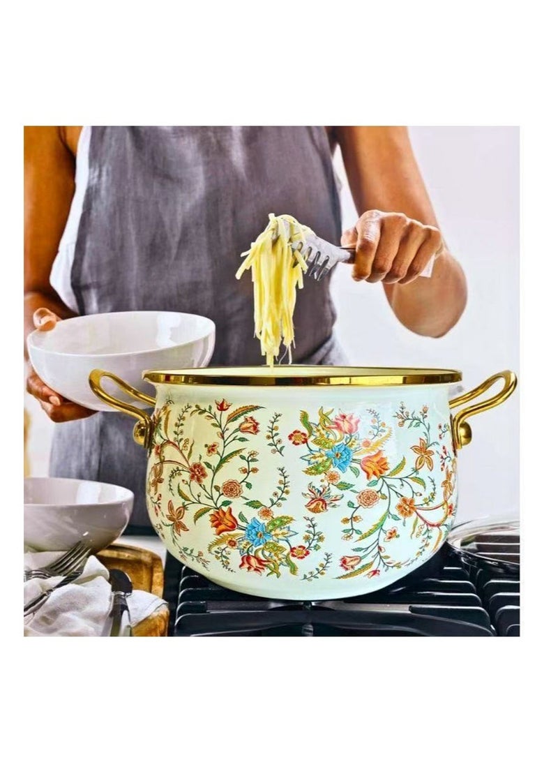 Aikanbo 5.5L Enamel Cooking Pot with Lid，Vintage Soup Pot，Floral Stew Bean Simmer Pot with Handle for Kitchen，Safe for Induction Cookers，Gas Stove（Flowers） - Image 5