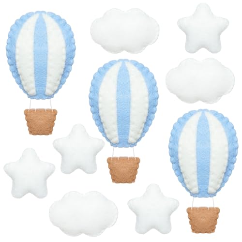 Poen 10 Pcs Star Hot Air Balloon and Cloud Nursery Decor Western Wall Decor for Bedroom Mini Felt Clouds Stars Hot Air Balloon Nursery Felt Wall for Kids Baby Bedroom(Blue) - Image 1