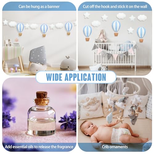 Poen 10 Pcs Star Hot Air Balloon and Cloud Nursery Decor Western Wall Decor for Bedroom Mini Felt Clouds Stars Hot Air Balloon Nursery Felt Wall for Kids Baby Bedroom(Blue) - Image 5