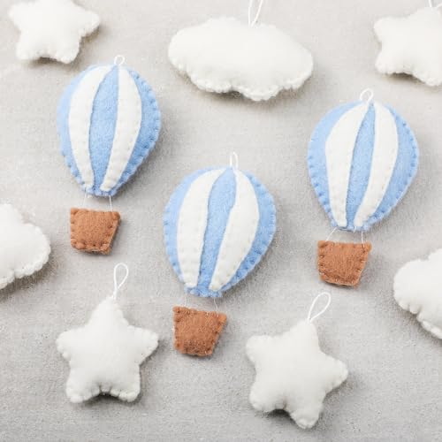 Poen 10 Pcs Star Hot Air Balloon and Cloud Nursery Decor Western Wall Decor for Bedroom Mini Felt Clouds Stars Hot Air Balloon Nursery Felt Wall for Kids Baby Bedroom(Blue) - Image 4