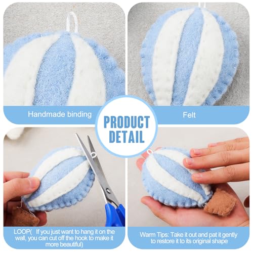 Poen 10 Pcs Star Hot Air Balloon and Cloud Nursery Decor Western Wall Decor for Bedroom Mini Felt Clouds Stars Hot Air Balloon Nursery Felt Wall for Kids Baby Bedroom(Blue) - Image 3