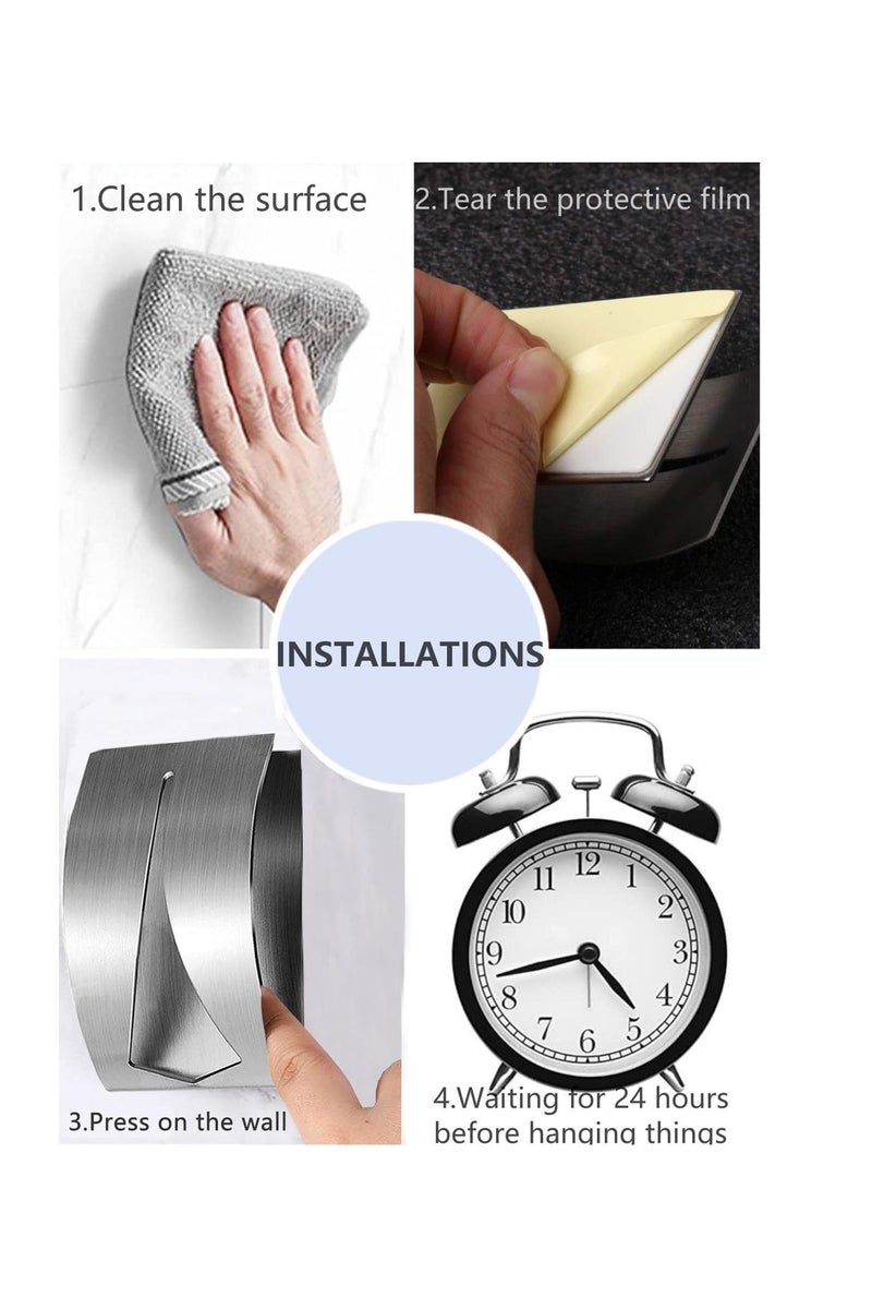Self Adhesive Towel Holders Stainless Steel Tea Towel Hook Rack Towel Cloth Holders No Drilling Hand Towel Hooks for Kitchen Bathroom Wall and Door 4 Pcs - Image 4