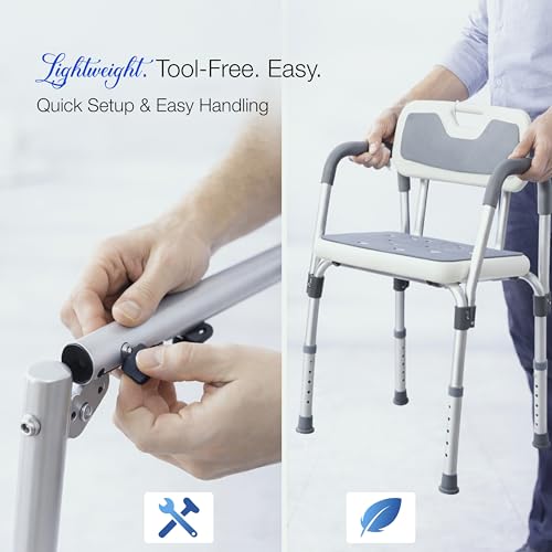 VMS Careline Shower Shower Chairs,Height Adjustable, Tool-Free Assembly Shower Chair with Anti-Slip Rubber Tips for Safety of Seniors & Elderly - Image 4