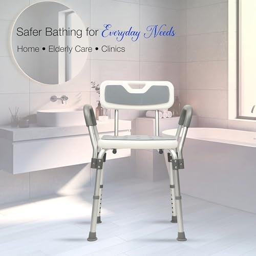 VMS Careline Shower Shower Chairs,Height Adjustable, Tool-Free Assembly Shower Chair with Anti-Slip Rubber Tips for Safety of Seniors & Elderly - Image 5