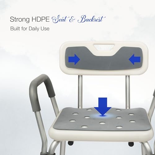 VMS Careline Shower Shower Chairs,Height Adjustable, Tool-Free Assembly Shower Chair with Anti-Slip Rubber Tips for Safety of Seniors & Elderly - Image 3