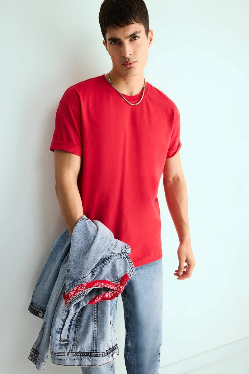 ديفاكتو 100% Cotton Boxy Fit Crew Neck Basic T-Shirt