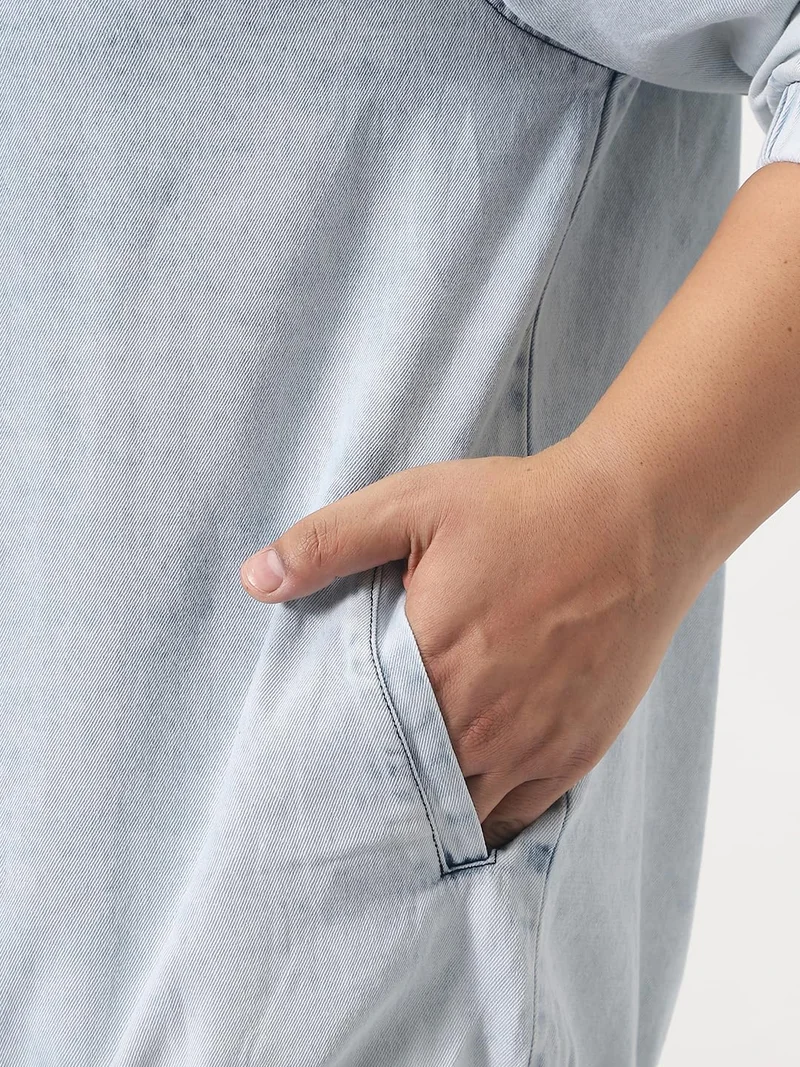 Urbano Fashion  Urbano Plus Men's Ice Blue Relaxed Fit Full Sleeve Harrington Denim Jacket  | Best Price UAE