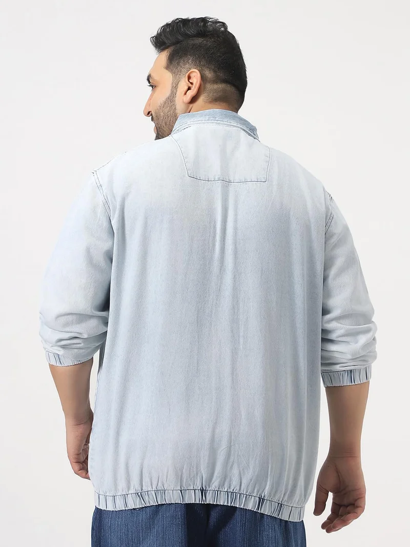 Urbano Fashion  Urbano Plus Men's Ice Blue Relaxed Fit Full Sleeve Harrington Denim Jacket  | Best Price UAE