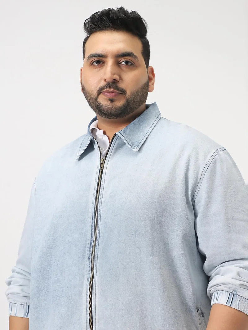 Urbano Fashion  Urbano Plus Men's Ice Blue Relaxed Fit Full Sleeve Harrington Denim Jacket  | Best Price UAE