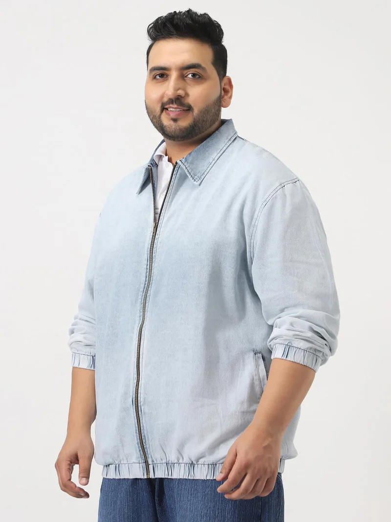 Urbano Fashion  Urbano Plus Men's Ice Blue Relaxed Fit Full Sleeve Harrington Denim Jacket  | Best Price UAE