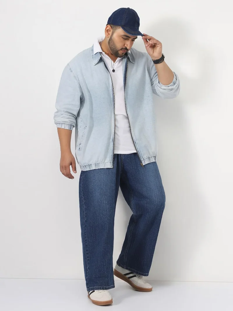 Urbano Fashion  Urbano Plus Men's Ice Blue Relaxed Fit Full Sleeve Harrington Denim Jacket  | Best Price UAE