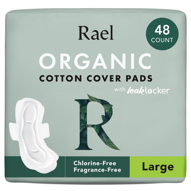 Rael Pads for Women, Organic Cotton Cover - Period Pads with Wings, Feminine Care, Sanitary Napkins, Heavy Absorbency, Unscented (Large, 48 Count) - Image 1