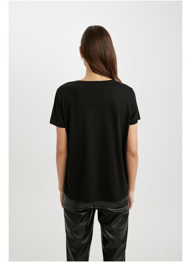 DeFacto - Woman Regular Fit Crew Neck Knitted Short Sleeve T-Shirt - Image 1